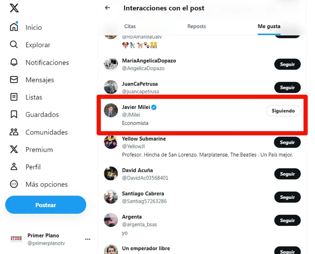 El Me Gusta de Milei a Primer Plano Online