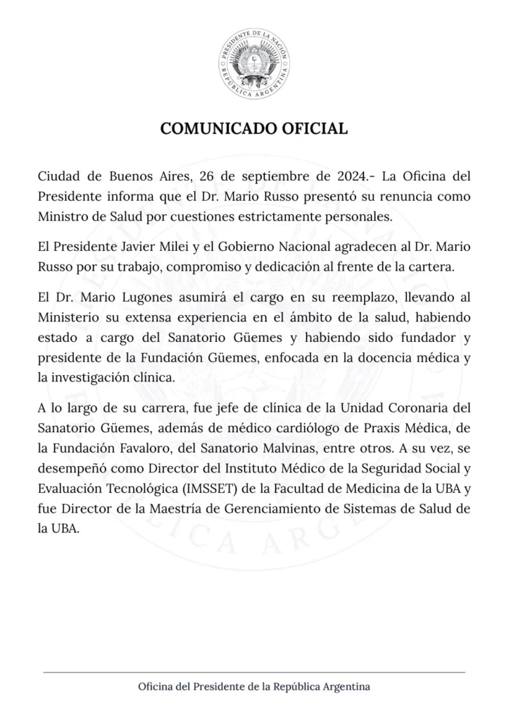 La renuncia de Mario Russo