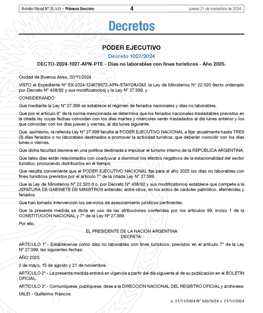 Calendario de feriados 2025