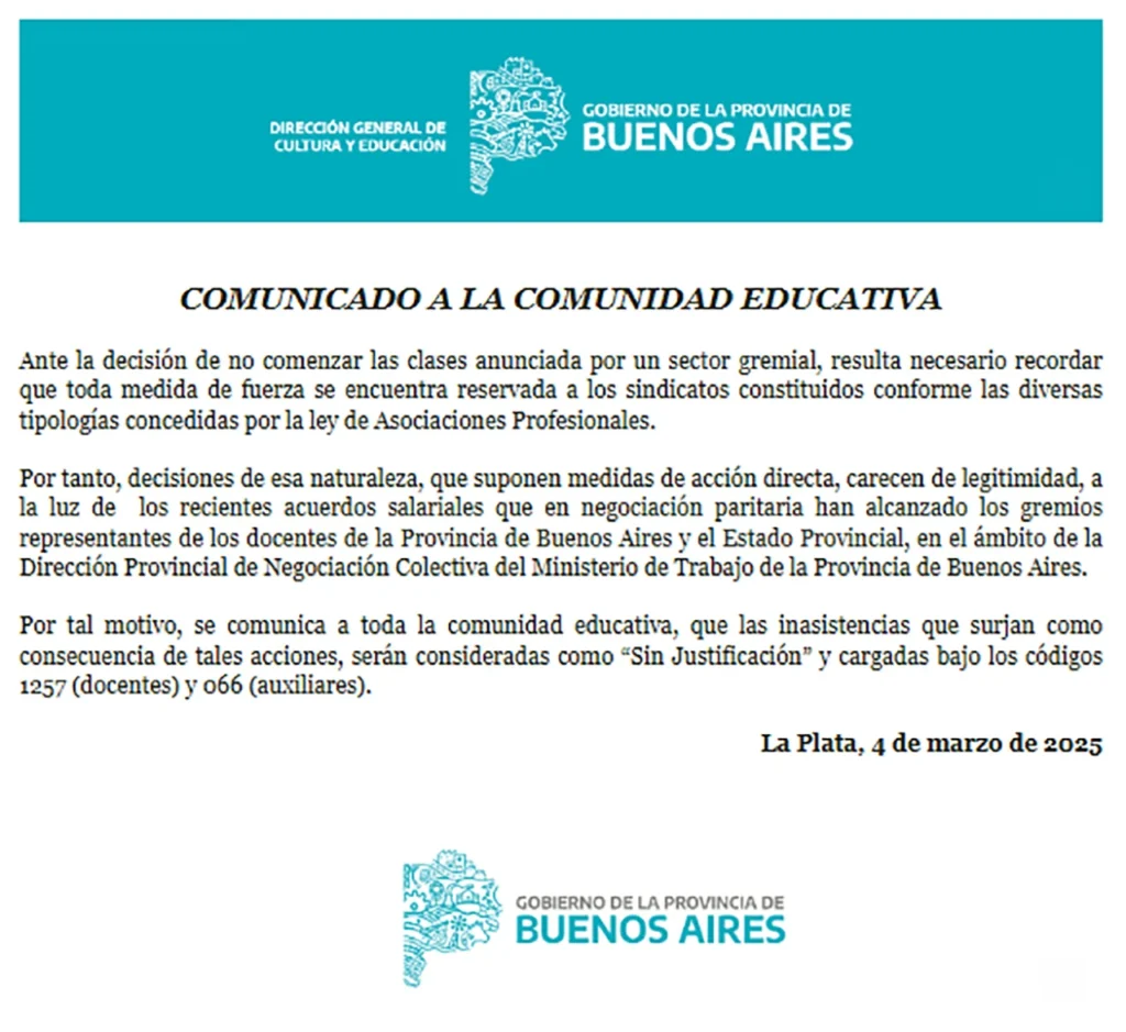 Paro docente en el inicio del ciclo lectivo 2025
