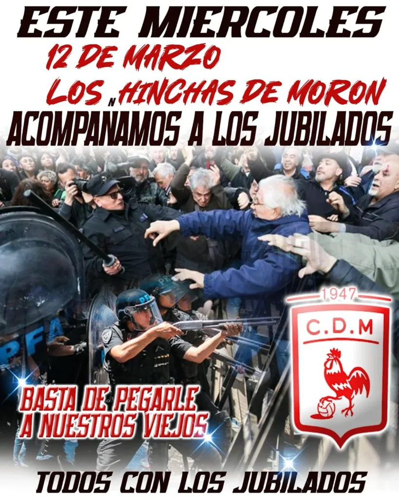 Hinchas de Morón en defensa de los jubilados