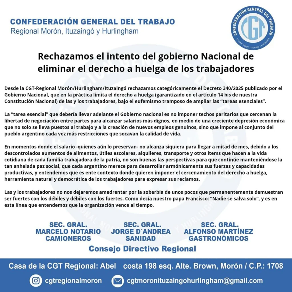 Comunicado CGT Regional