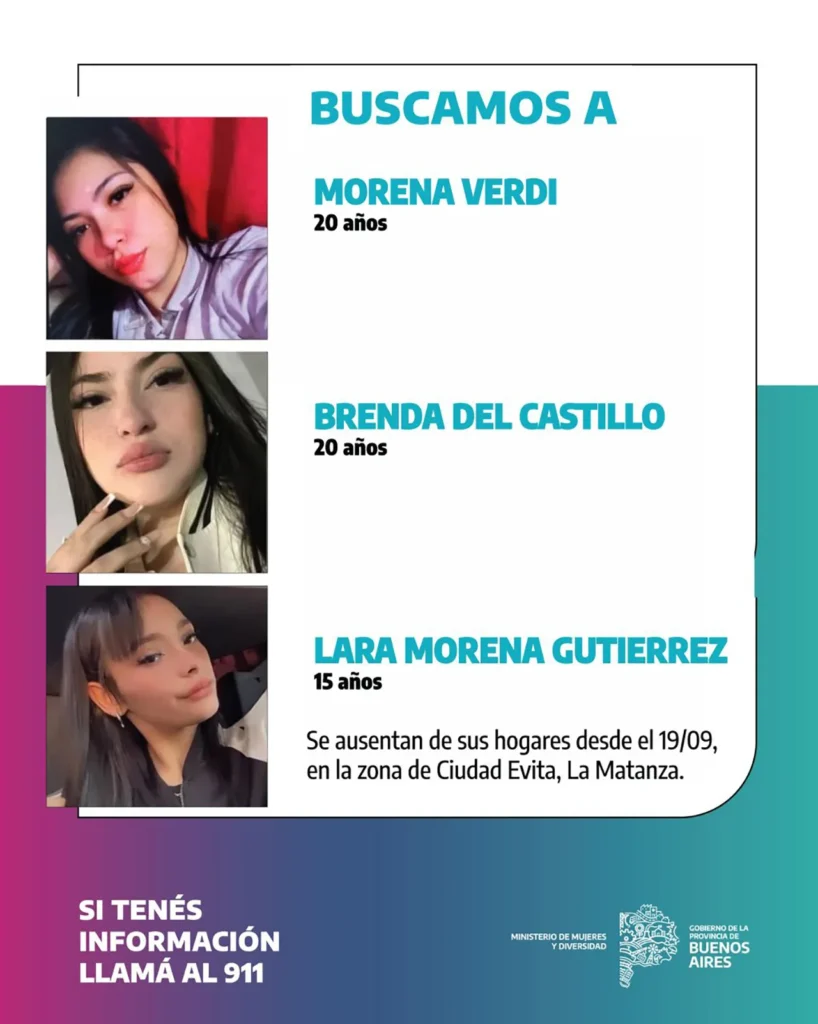 Tres jóvenes desaparecidas en La Matanza