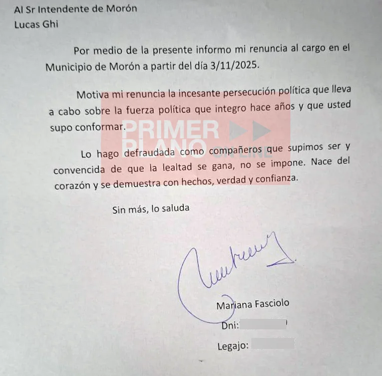 La renuncia de Mariana Fasciolo en Morón