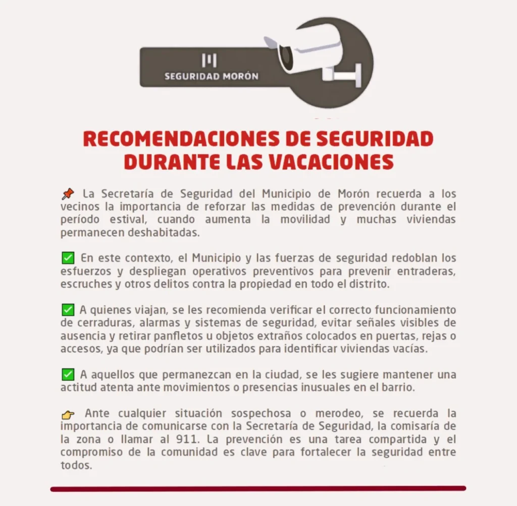 Recomendaciones de la Secretaría de Seguridad de Morón