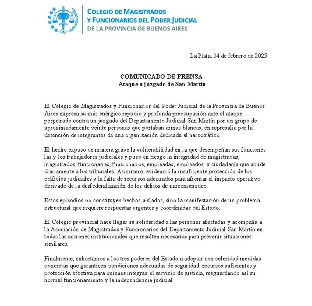 Ataque a un Juzgado de Garantías en San Martín