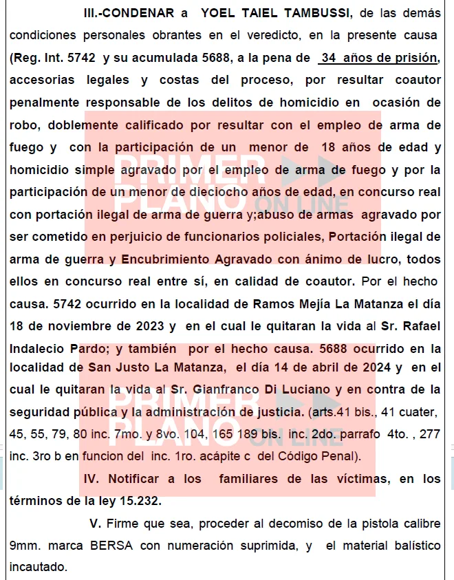 Condena por el crimen de Gianfranco Di Luciano