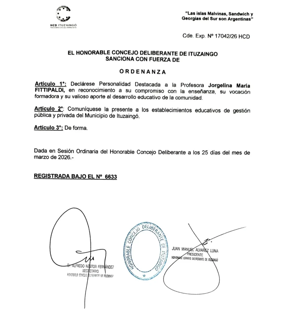 Distinción a Jorgelina Fittipaldi