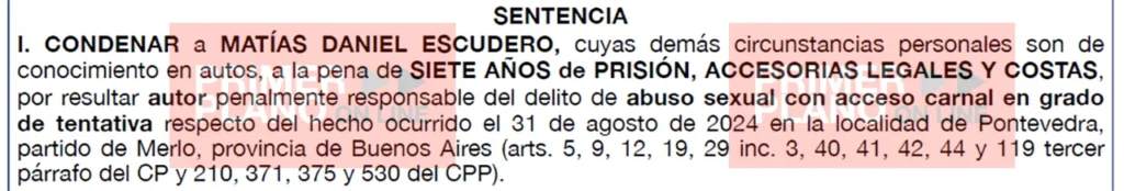 Condena a Matías Escudero
