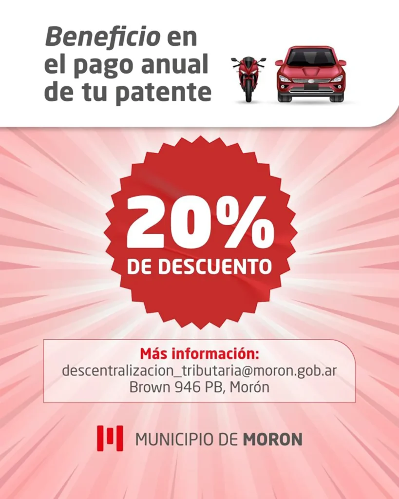 Descuentos por pago anual de patentes en Morón