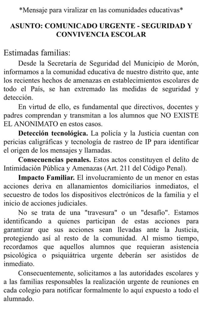 Morón ante las amenazas de tiroteos