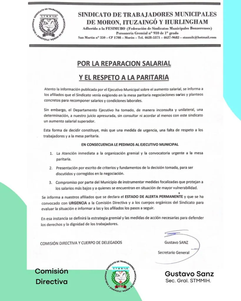 Aumento salarial en Morón