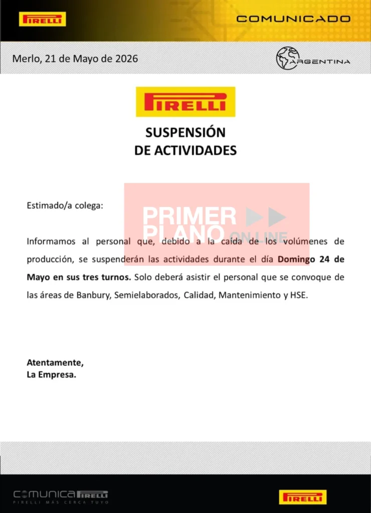 Suspensión de actividades en Pirelli