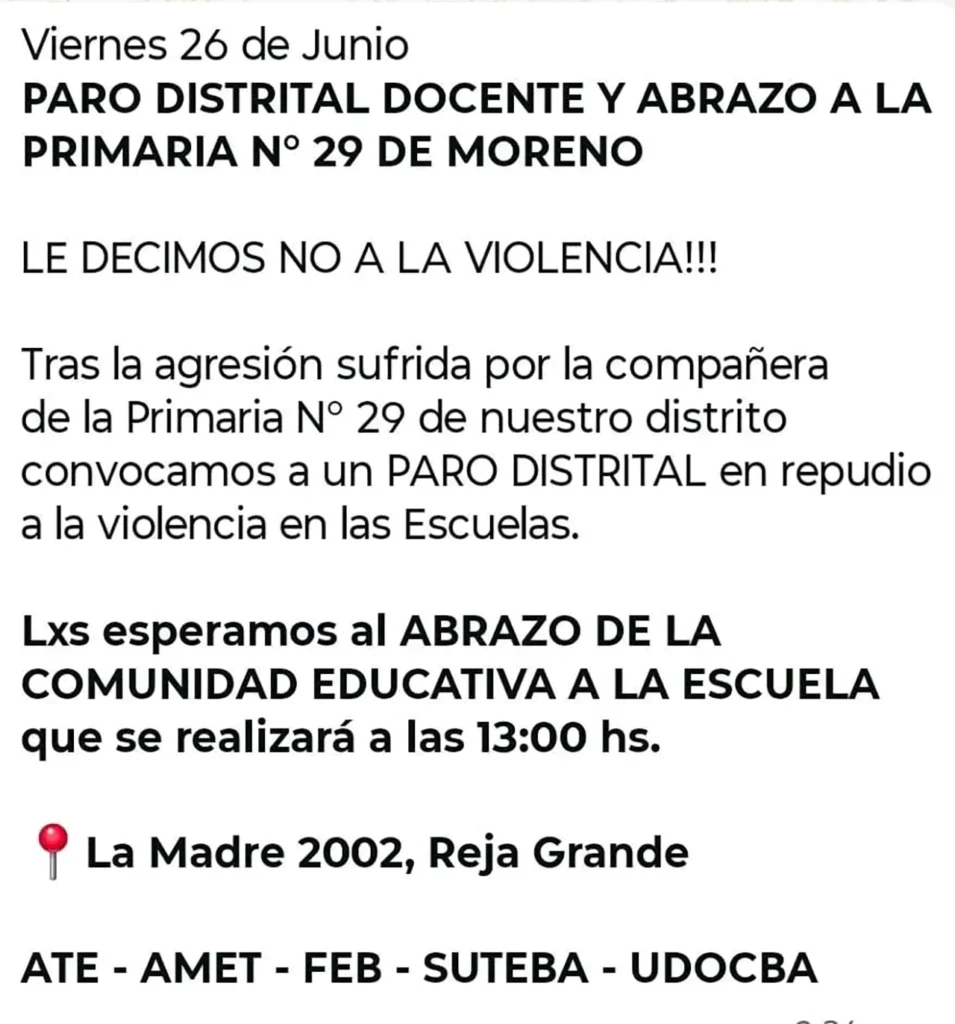 Paro docente en Moreno