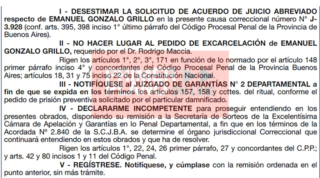Fallo rechazo juicio abreviado