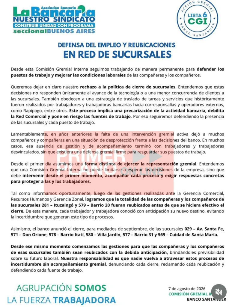 Cierre de la sucursal del Banco Santander