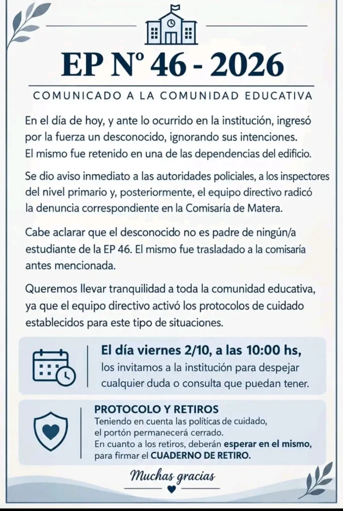 Ingresó armado a una escuela de Merlo